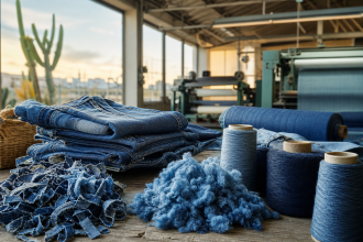 Peças jeans da linha Pool Loop produzidas com fibras recicladas de resíduos têxteis